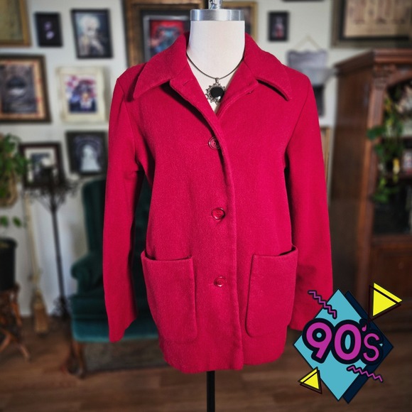 Kristen Blake Jackets & Blazers - Kristen Blake Pea Coat Jacket Vintage 90s Red Wool Blend 70s Style Womens Small